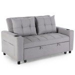 Hudson Light Grey 2-Seater Sofa Bed with Cup Holders