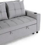 Hudson Light Grey 2-Seater Sofa Bed with Cup Holders