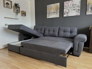 Grey Fabric Corner Sofa Bed with Storage