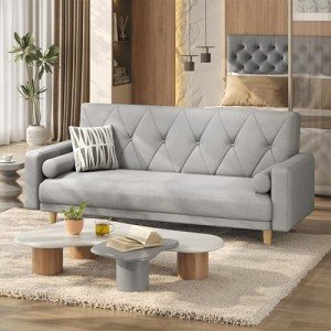 Modern Light Grey Convertible Sofa Bed with Pillows