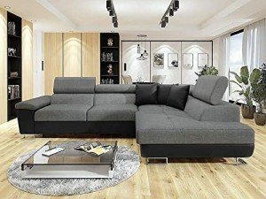 Black & Grey Fabric Corner Sofa Bed (Right Side)