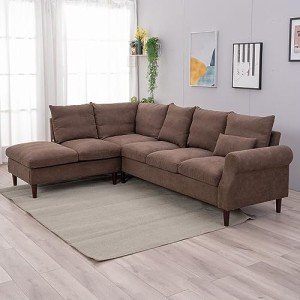Panana Brown Linen 6-Seater Corner Sofa with USB