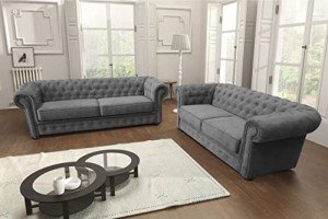 Chesterfield Grey Corner Sofa Set with Armchair