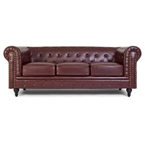 Brown Faux Leather Chesterfield Sofa – 3 Seater