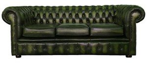 Antique Green 3-Seater Genuine Leather Sofa