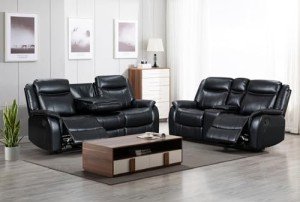 Roma Leather Recliner Sofa with Console and Cup Holders