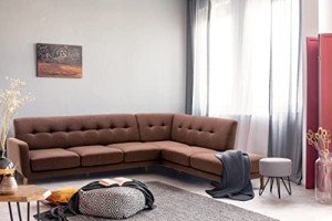 Light Brown L-Shaped Chaise Lounge Sofa Set