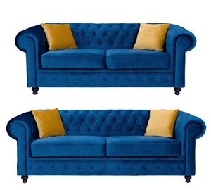 Hilton Chesterfield Navy Blue Velvet Sofa Set