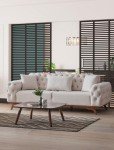 Chesterfield Cream Brown Leather Sofa Set