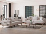 Chesterfield Cream Brown Leather Sofa Set
