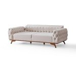Chesterfield Cream Brown Leather Sofa Set