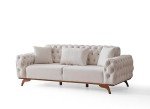Chesterfield Cream Brown Leather Sofa Set