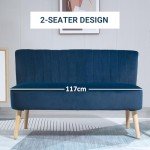 Modern Blue Velvet Armless 2-Seater Sofa
