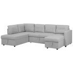 Light Grey U-Shaped Sofa Bed with Storage
