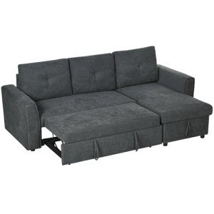 Dark Grey L-Shaped Sofa Bed with Storage