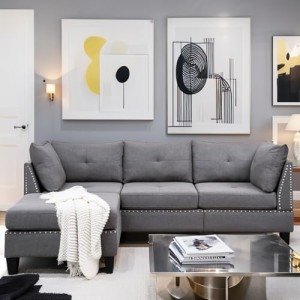 Stylish Grey 3-Seater Corner Sofa Bed with Footstool