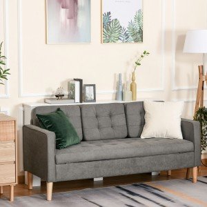 Grey Modern 3-Seater Sofa with Hidden Storage