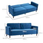 Blue Velvet 3-Seater Sofa Bed with Split Recline