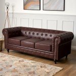 Brown Faux Leather Chesterfield Sofa – 3 Seater