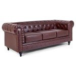Brown Faux Leather Chesterfield Sofa – 3 Seater