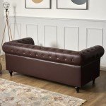 Brown Faux Leather Chesterfield Sofa – 3 Seater
