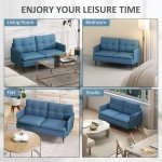 Modern Button Tufted Two-Seater Sofa in Dark Blue