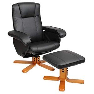 Black Faux Leather Reclining Armchair with Foot Stool