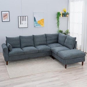 Panana Gray Linen 6-Seater Corner Sofa Sectional