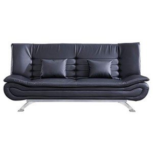 INMOZATA Black Faux Leather 3-Seater Sofa Bed