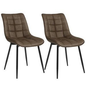 Set of 2 Brown Faux Leather Dining Chairs