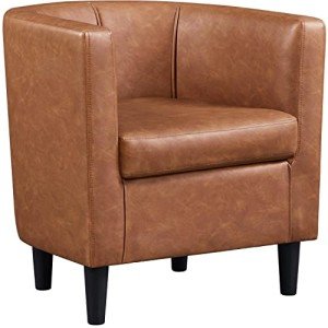 Yaheetech Brown PU Leather Accent Tub Chair
