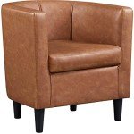Yaheetech Brown PU Leather Accent Tub Chair