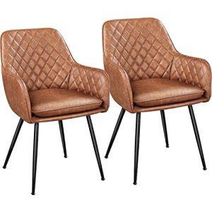 Modern Brown PU Leather Accent Dining Chairs - Set of 2