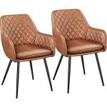 Modern Brown PU Leather Accent Dining Chairs - Set of 2