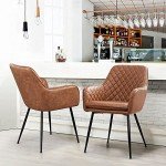 Modern Brown PU Leather Accent Dining Chairs - Set of 2
