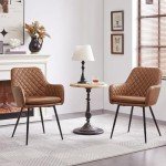 Modern Brown PU Leather Accent Dining Chairs - Set of 2