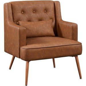 Stylish PU Leather Tub Armchair with Pillow
