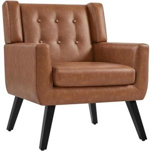 Retro Brown Button Tufted Accent Tub Chair