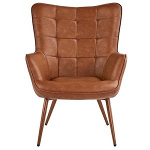 Yaheetech Modern Faux Leather Accent Chair, Brown