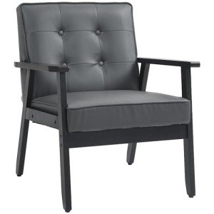 Grey PU Leather Armchair with Wood Frame