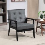 Grey PU Leather Armchair with Wood Frame