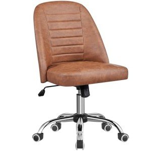 Brown Faux Leather Armless Swivel Office Chair