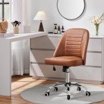 Brown Faux Leather Armless Swivel Office Chair