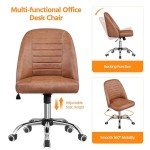 Brown Faux Leather Armless Swivel Office Chair