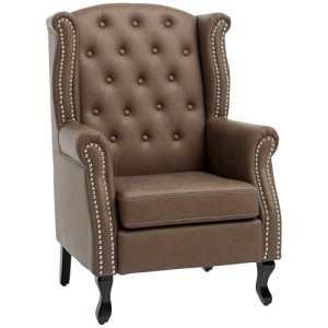 Brown Wingback Armchair - Tufted Leather Accent Chair