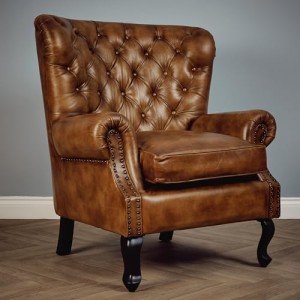 Genuine Leather High Back Wing Accent Chair