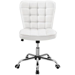 White Armless Mid-Back Office Chair with Wheels