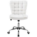 White Armless Mid-Back Office Chair with Wheels