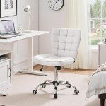 White Armless Mid-Back Office Chair with Wheels