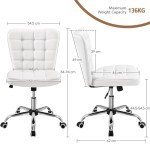 White Armless Mid-Back Office Chair with Wheels